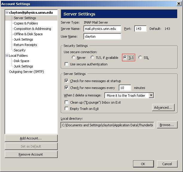 Thunderbird Settings Screenshot