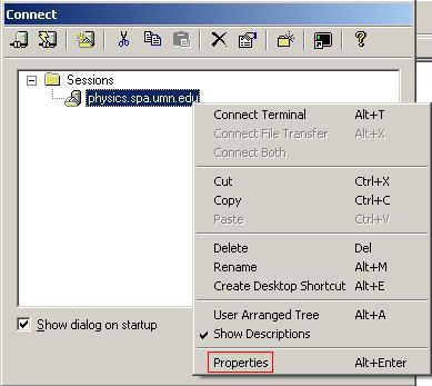 Opening Advanced SSH Options from Connect Window