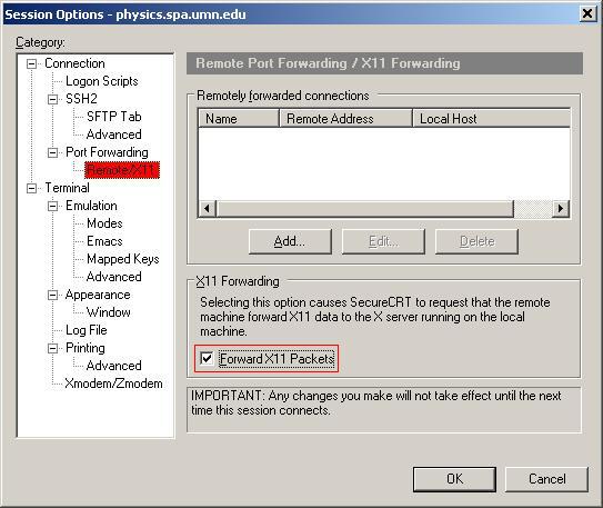 Enabling X11 Forwarding in Advanced SSH Options
